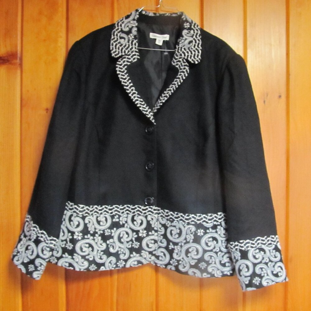 Coldwater Creek Wearable Art Black White Blazer Jacket Size 20 Womens Blazer 2X